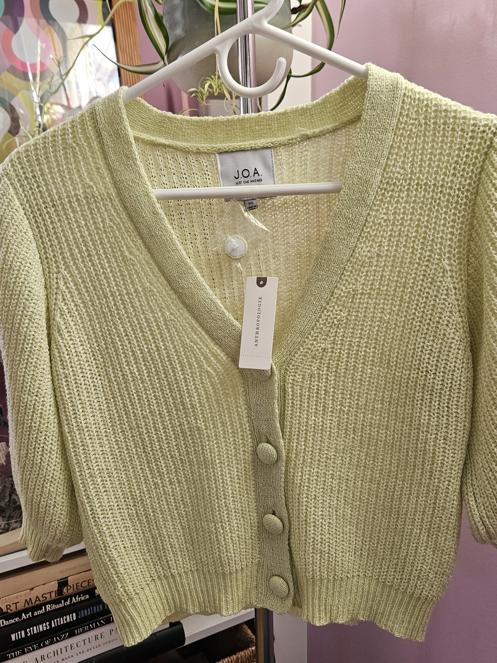 J.O.A. Women’s Light Green Knit Button-Front Sweater XS